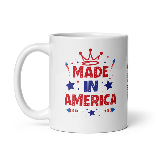 4th of July #18 "MADE IN AMERICA" White glossy mug