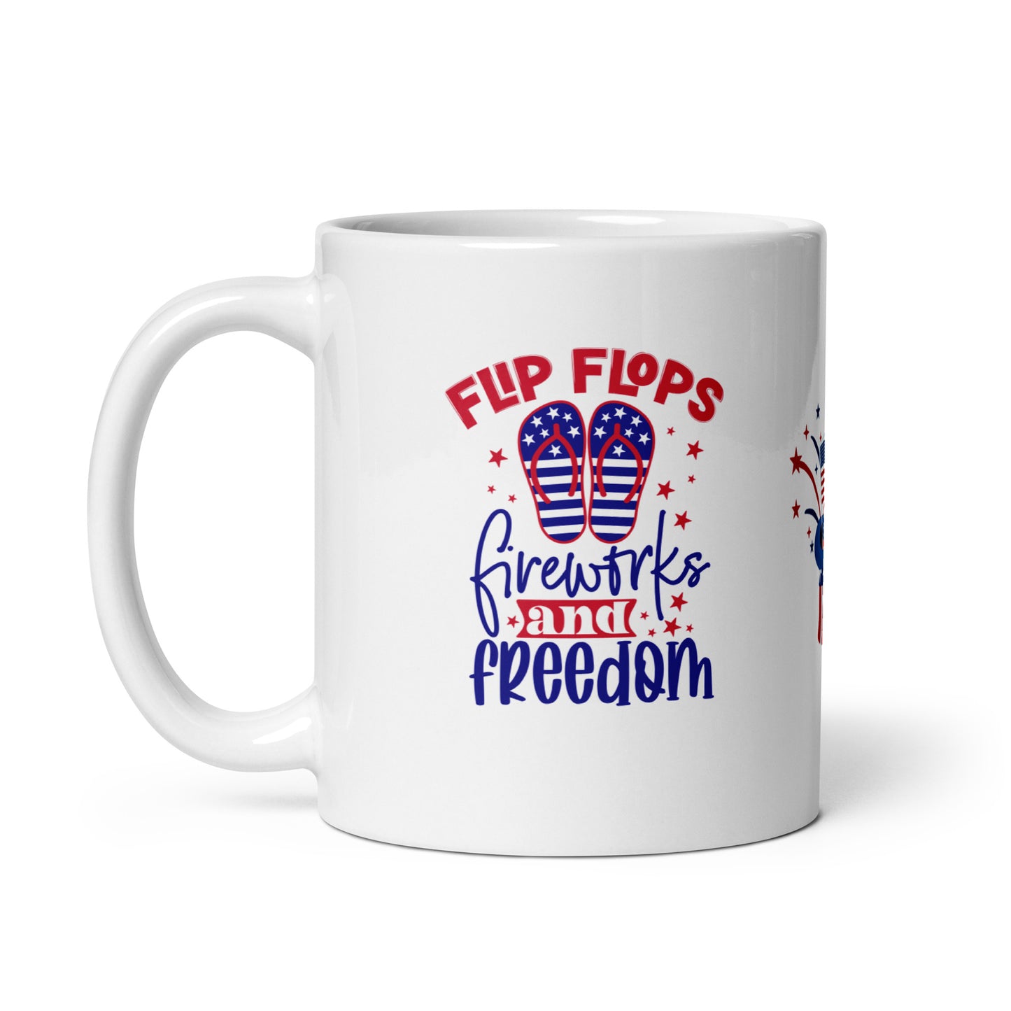 4th of July #22 "FLIP FLOPS fireworks and freedom"Full Wrap White glossy mug