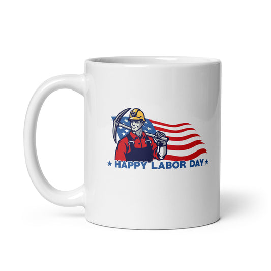 Labor Day #03 "HAPPY LABOR DAY" White glossy mug