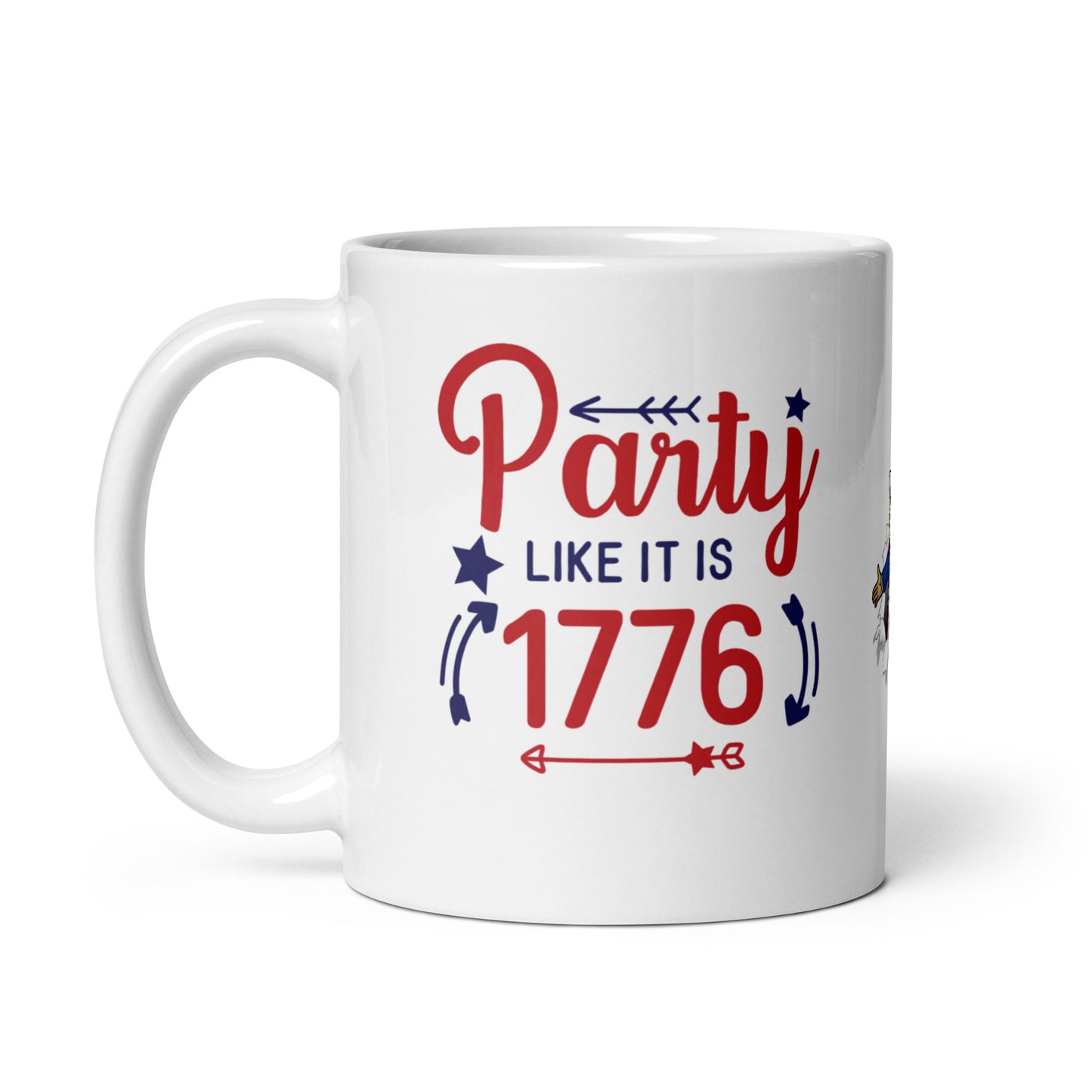 4th of July #20 "Party LIKE IT IS 1776" w/ Uncle Sam Image Full Wrap White glossy mug