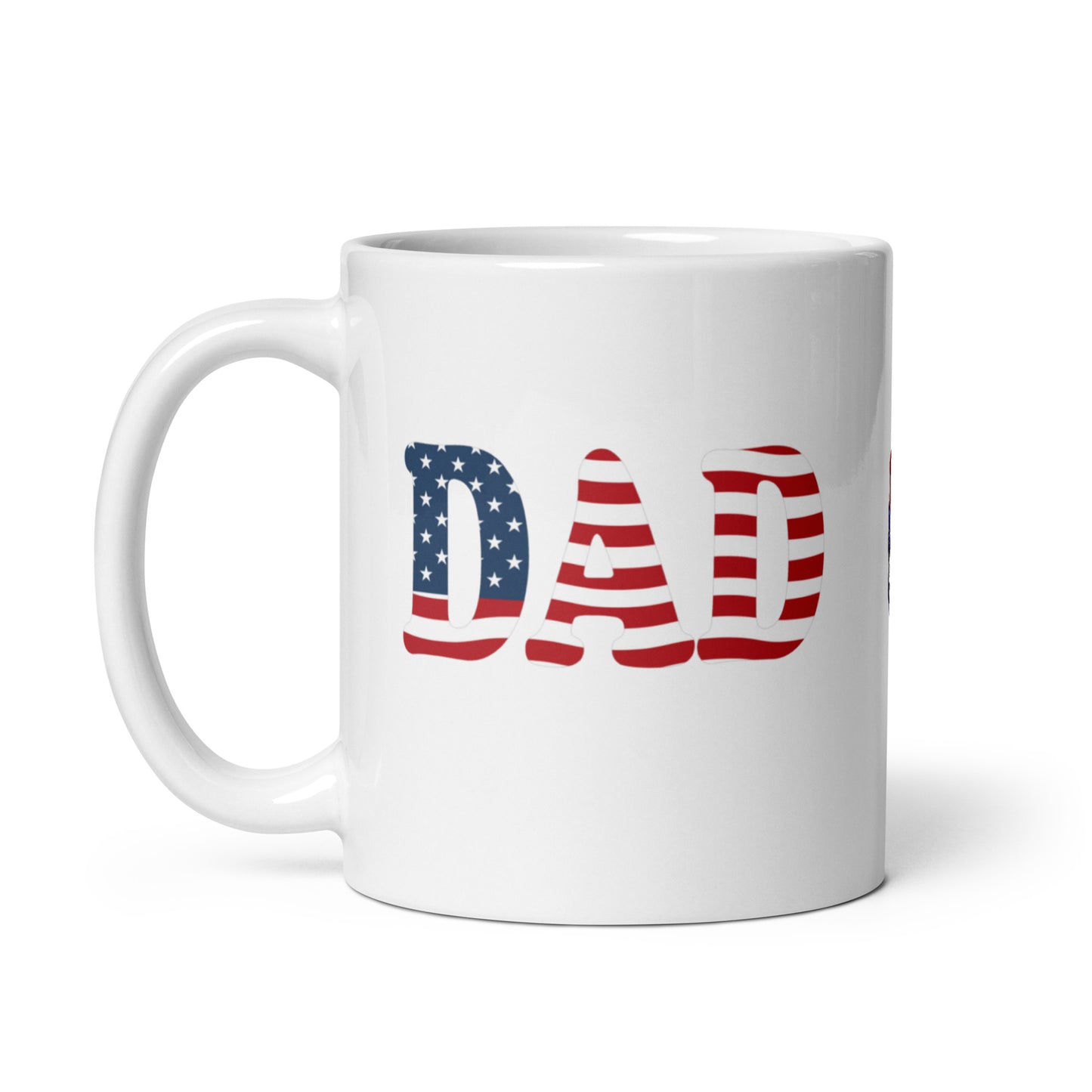 Dad #02 "DAD" Patriotic Red, White, and Blue White glossy mug