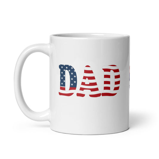 Dad #02 "DAD" Patriotic Red, White, and Blue White glossy mug