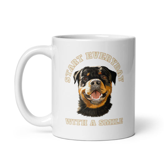 Man's Best Friend #05 Rottweiler "START EVERYDAY WITH A SMILE" White glossy mug