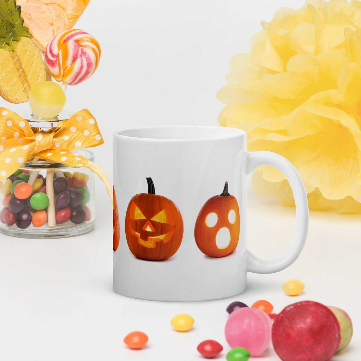 Halloween #04 (5) Scary Jack-o'-lanterns Full Wrap White glossy mug