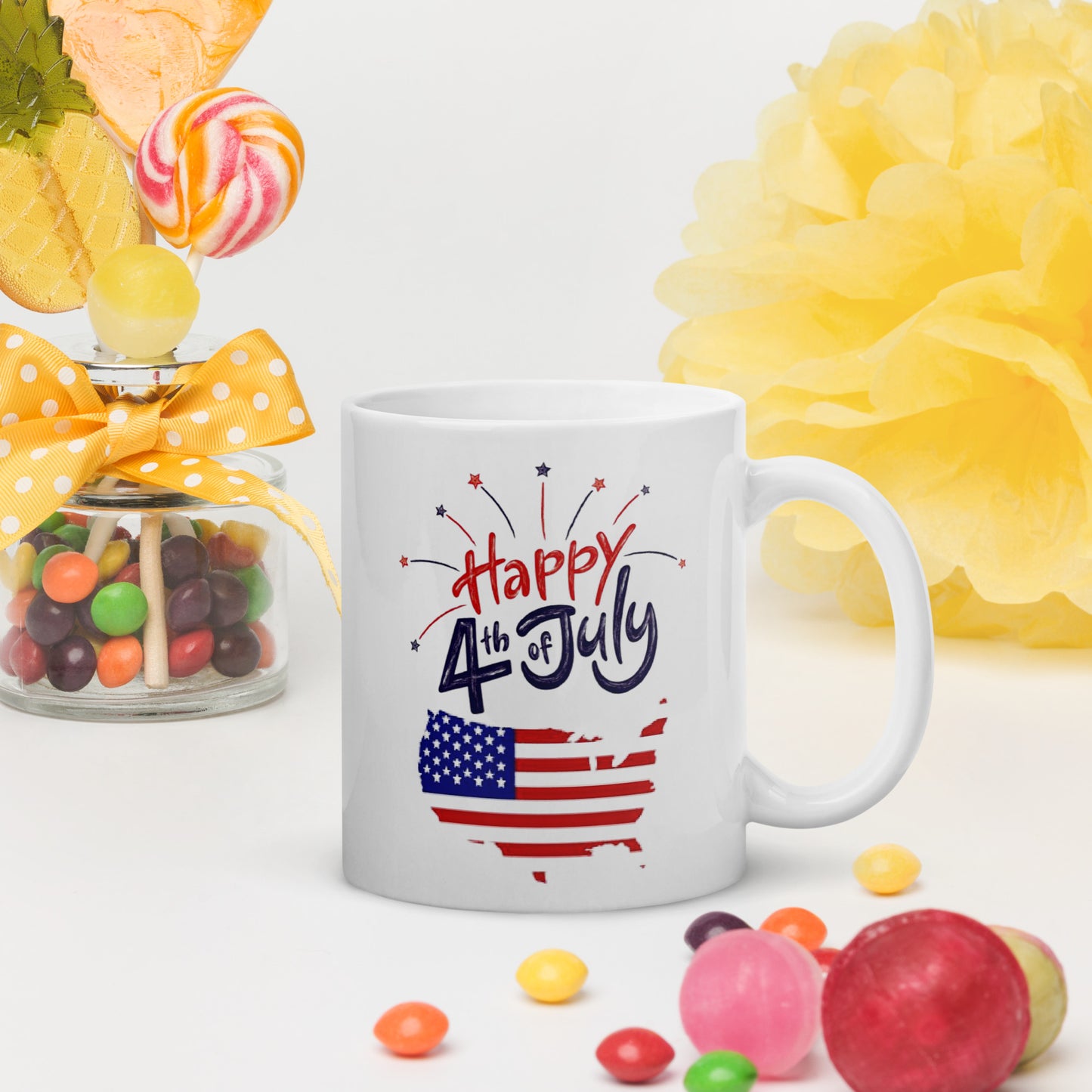 4th of July #06 "Happy 4th of July" - White Glossy Mug