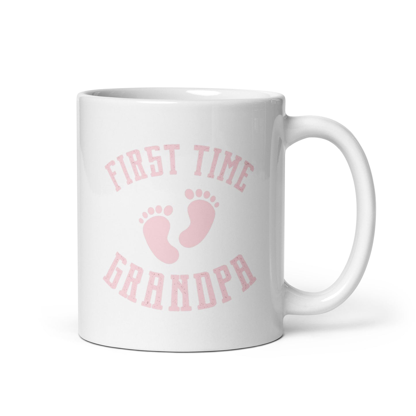 Grandad #01 "First Time Grandpa" (Pink) White glossy mug