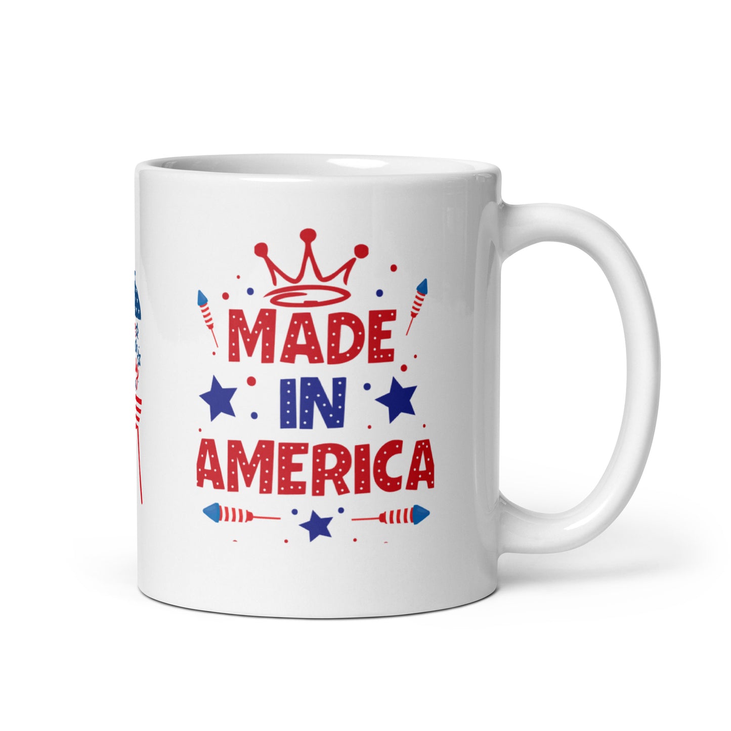 4th of July #18 "MADE IN AMERICA" White glossy mug