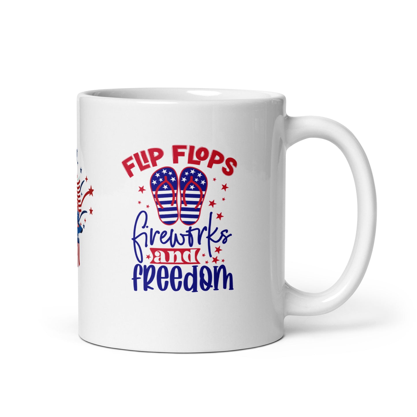 4th of July #22 "FLIP FLOPS fireworks and freedom"Full Wrap White glossy mug