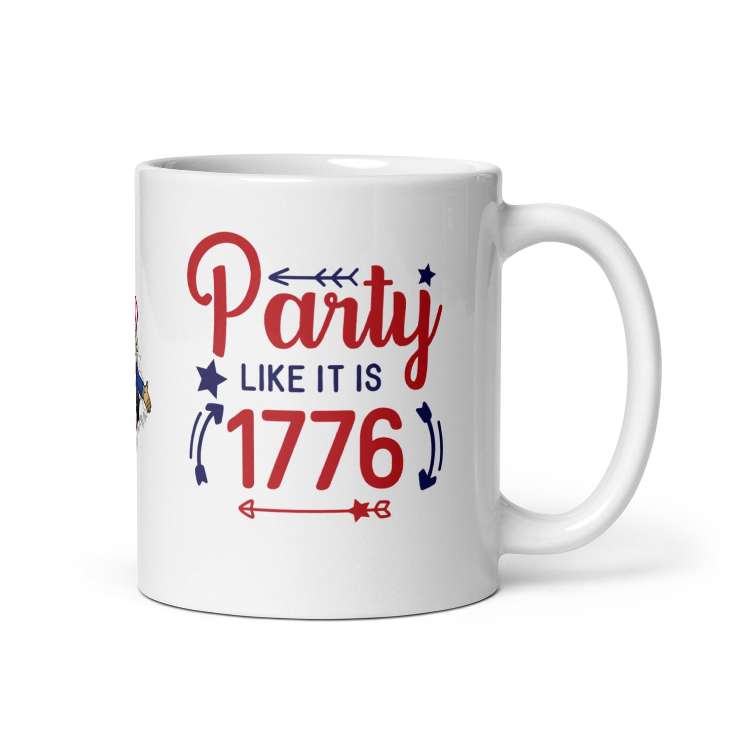 4th of July #20 "Party LIKE IT IS 1776" w/ Uncle Sam Image Full Wrap White glossy mug