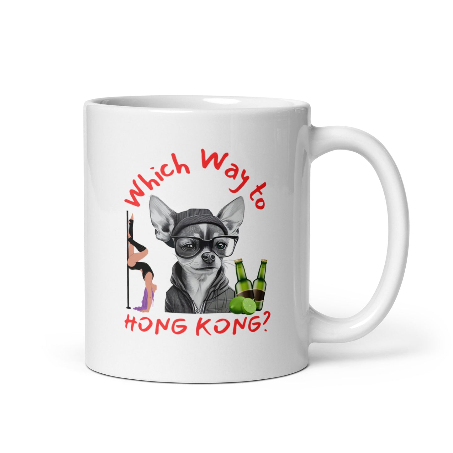 Rude, Crude, and Funny #01 "Which Way to HONG KONG" White glossy mug