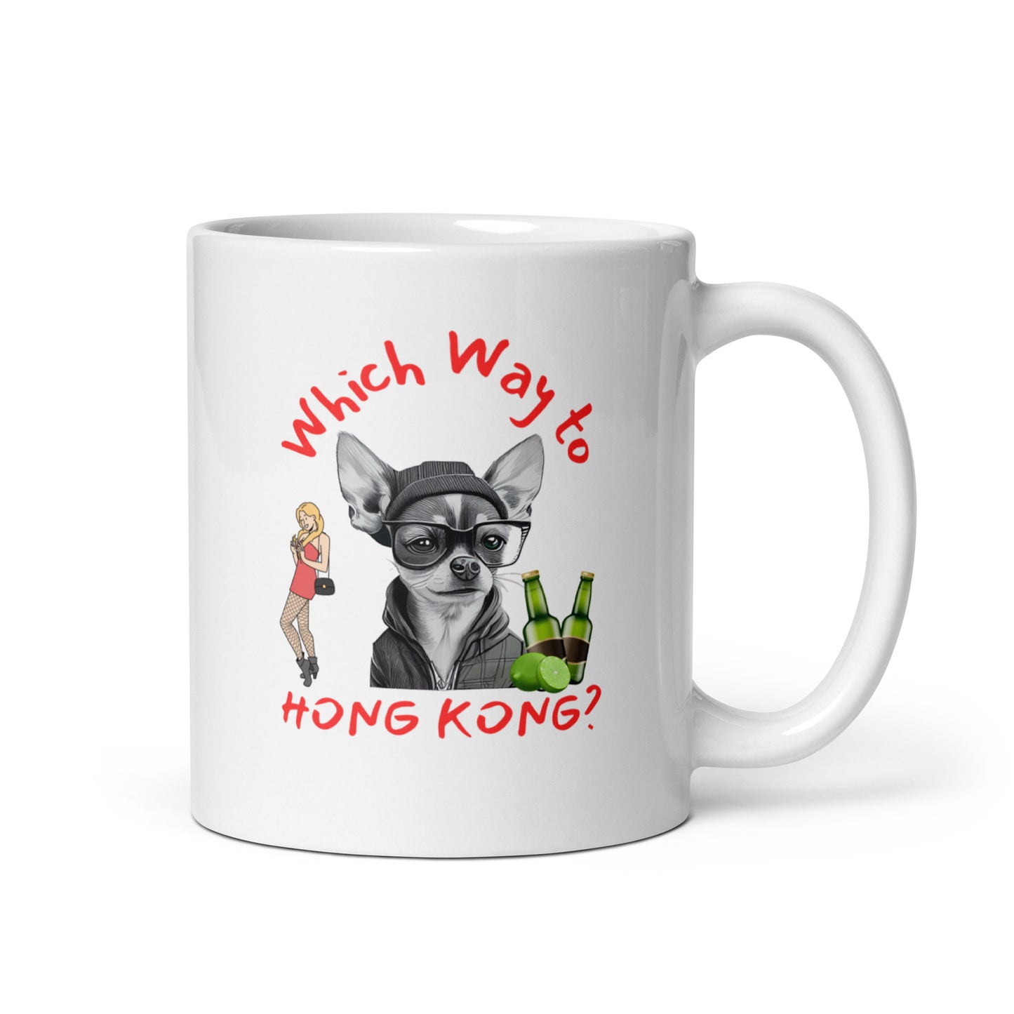 Rude, Crude, and Funny #02 "Which Way to HONG KONG" White glossy mug