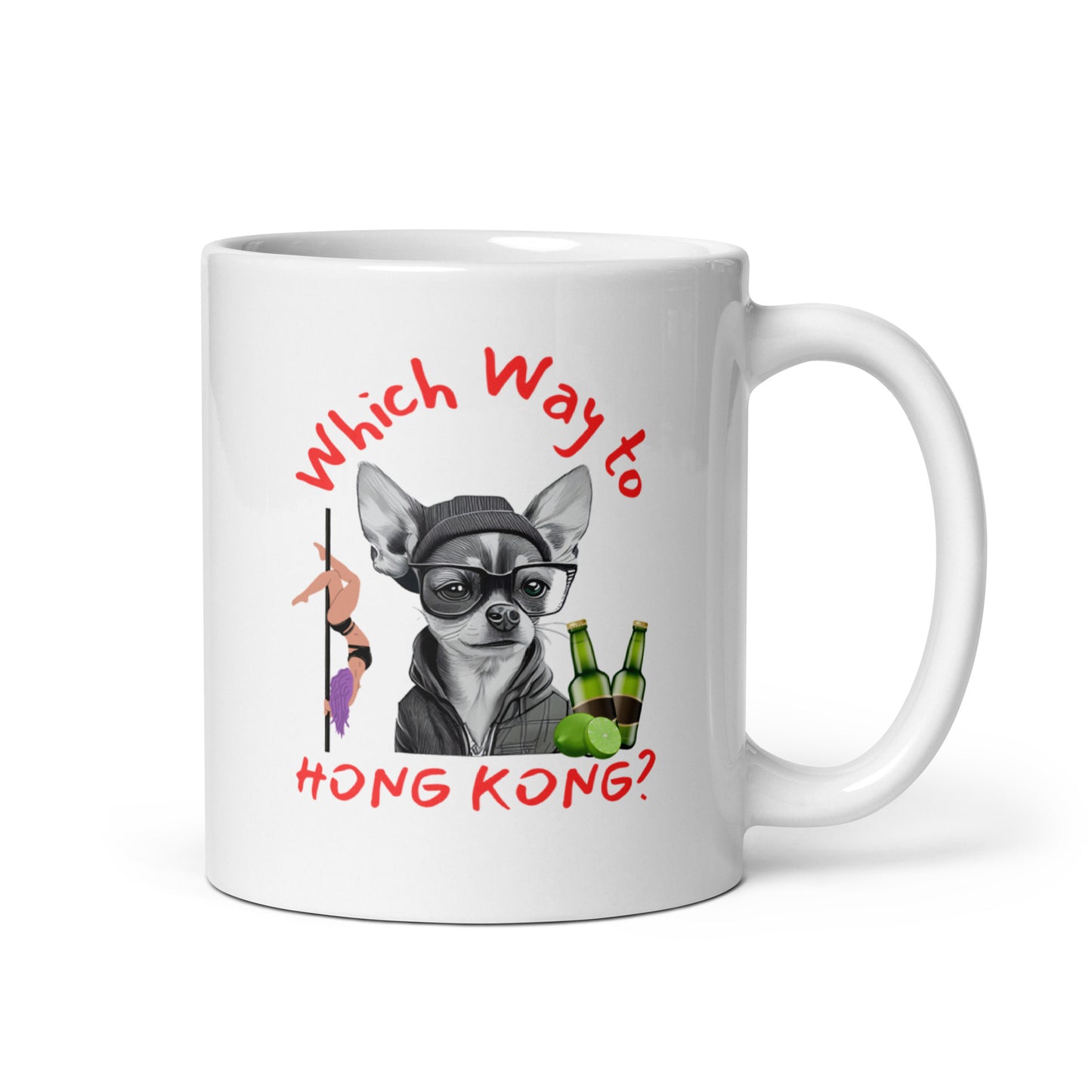 Rude, Crude, and Funny #03 "Which Way to HONG KONG" White glossy mug