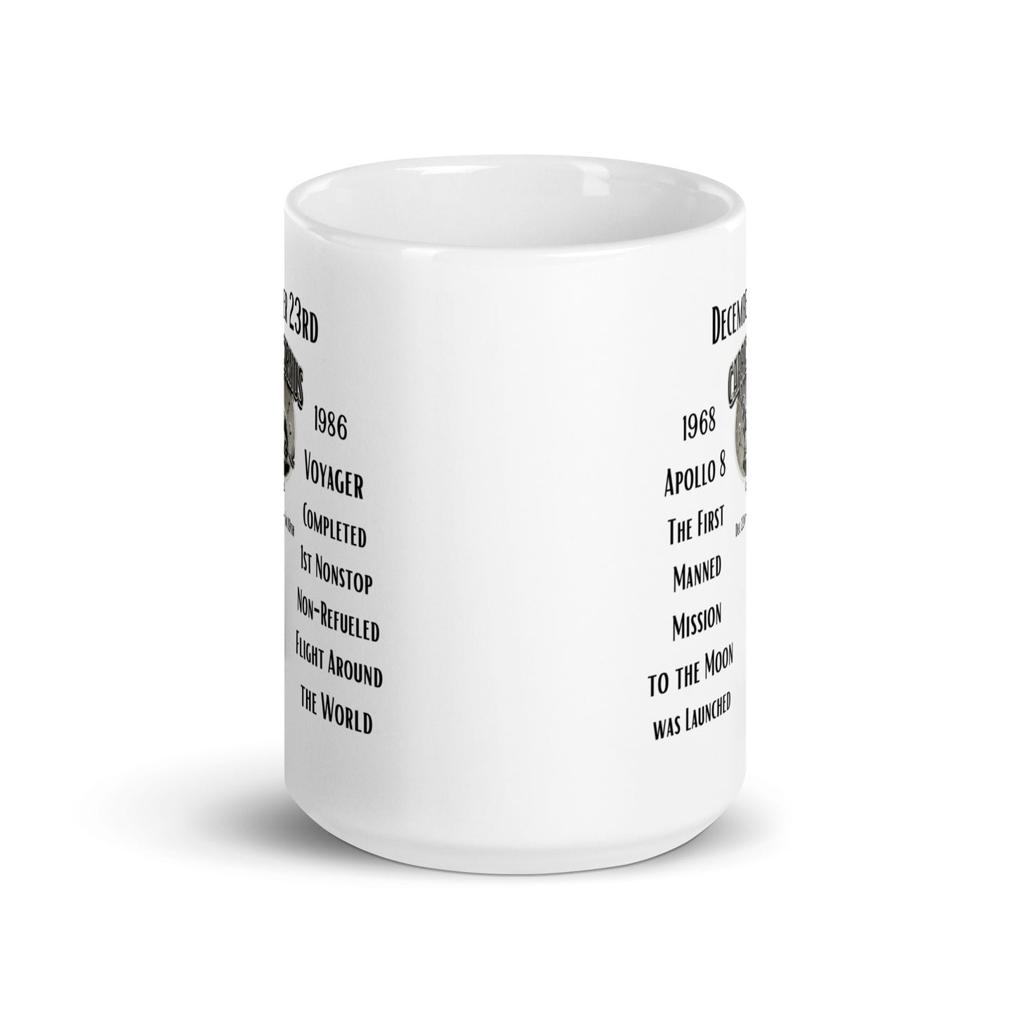 On This Day: Birthday Series - December 23rd - (C) Apollo 8 & Voyager - White glossy mug