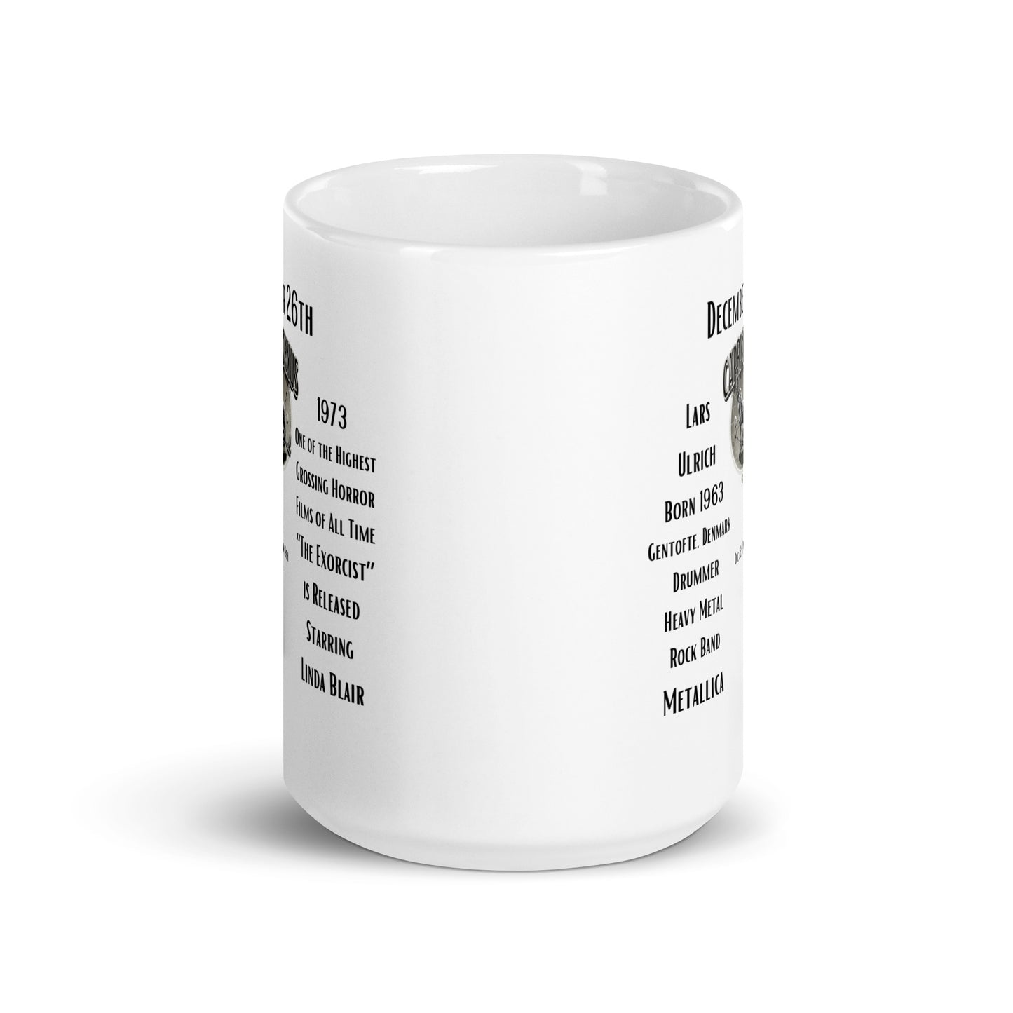 On This Day: Birthday Series - December 26th - (B) Lars Ulrich & "The Exorcist" White glossy mug