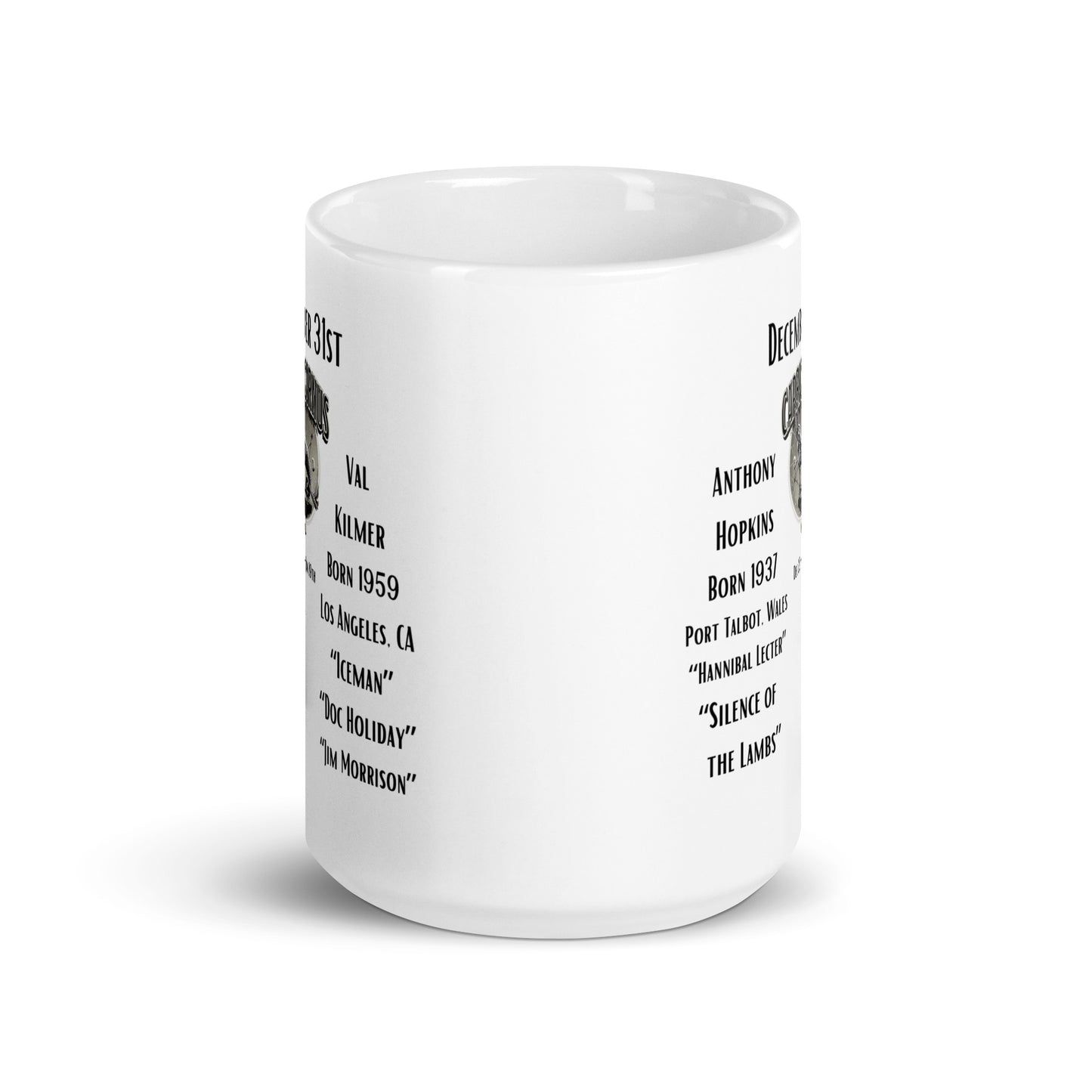 On This Day: Birthday Series - December 31st - (A) Anthony Hopkins & Val Kilmer - White glossy mug