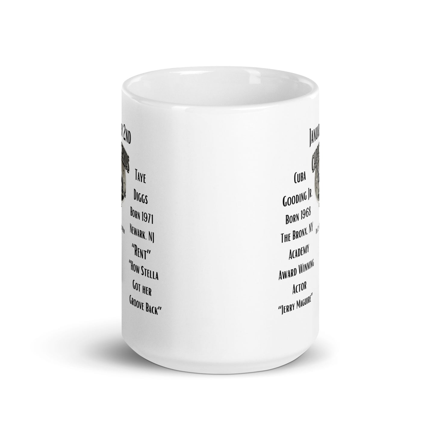 On This Day: Birthday Series - January 02nd - (C) Cuba Gooding Jr. & Taye Diggs - White glossy mug