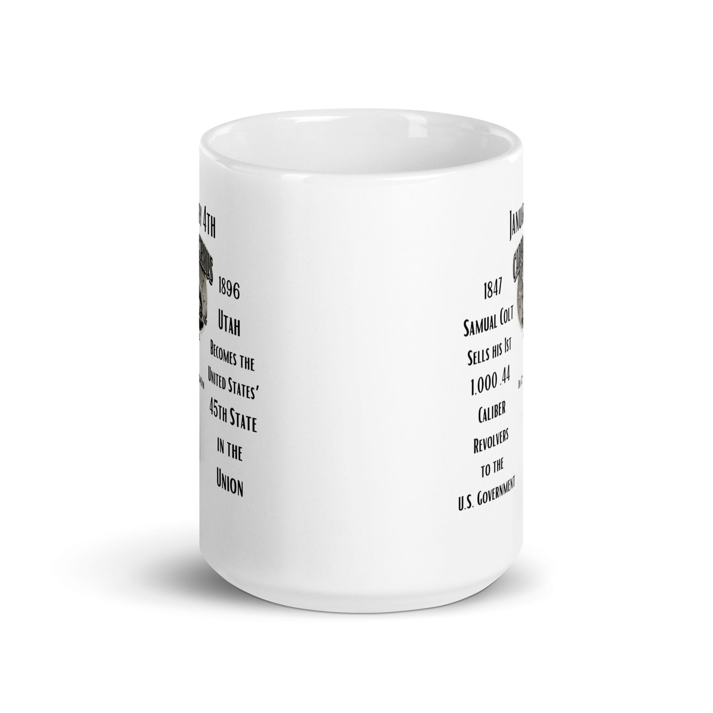 On This Day: Birthday Series - January 04th - (B) Samual Colt & Utah - White glossy mug