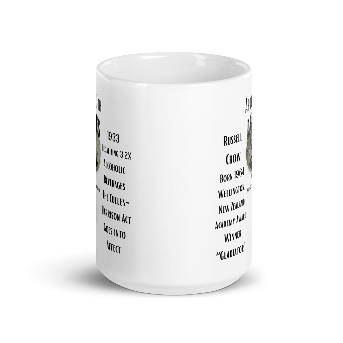 On This Day: Birthday Series - April 07th - (A) Russell Crowe & The Cullen-Harrison Act - White glossy mug