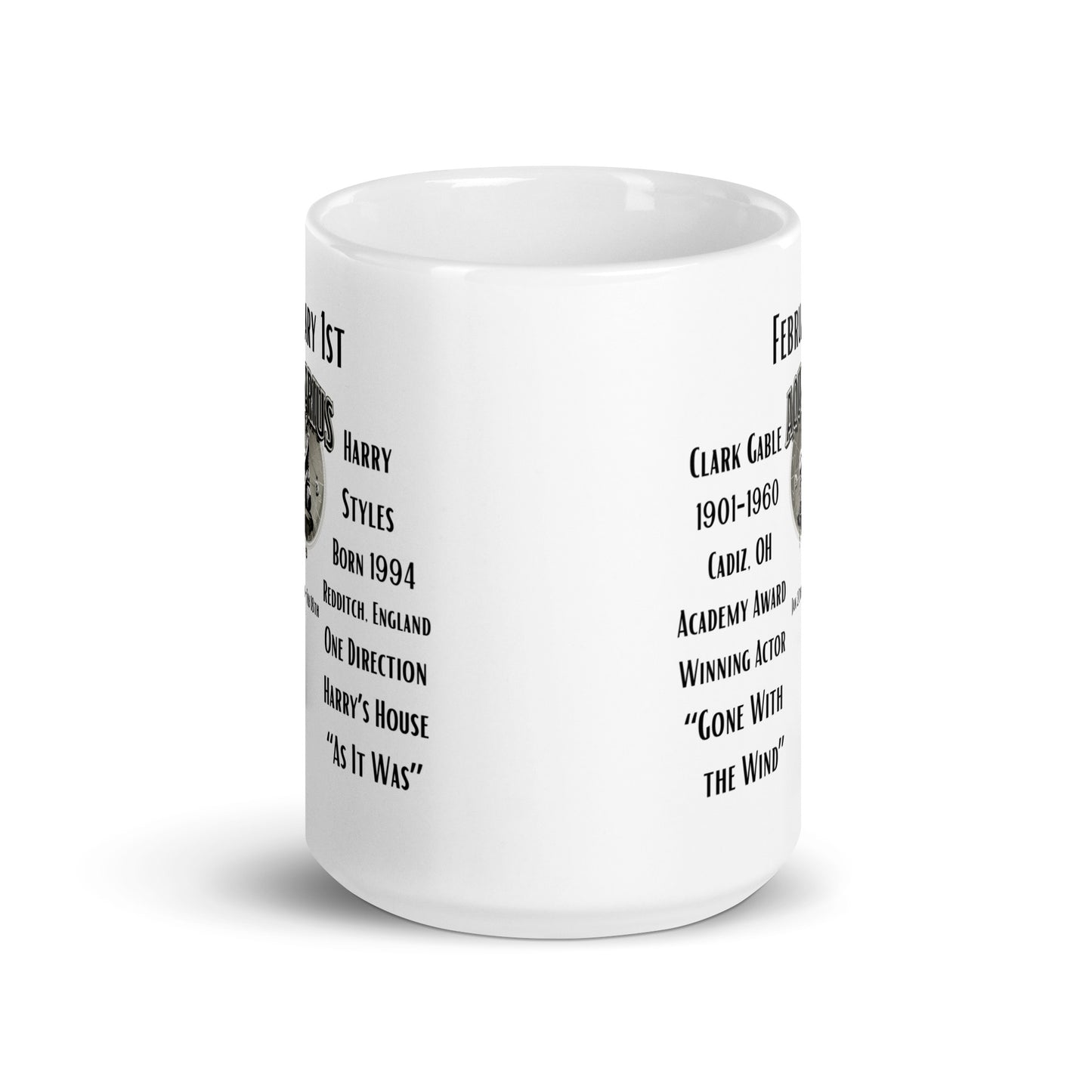 On This Day: Birthday Series - February 01st - (A) Clark Gable & Harry Styles - White glossy mug