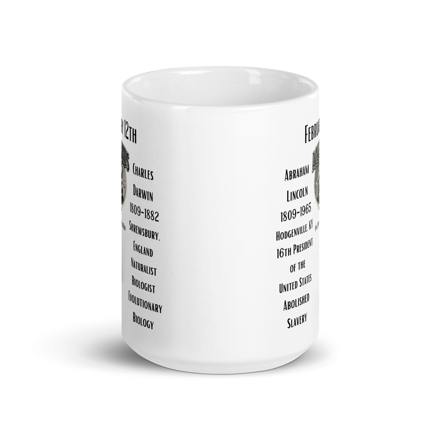 On This Day: Birthday Series - February 12th - (A) Abraham Lincoln & Charles Darwin - White glossy mug