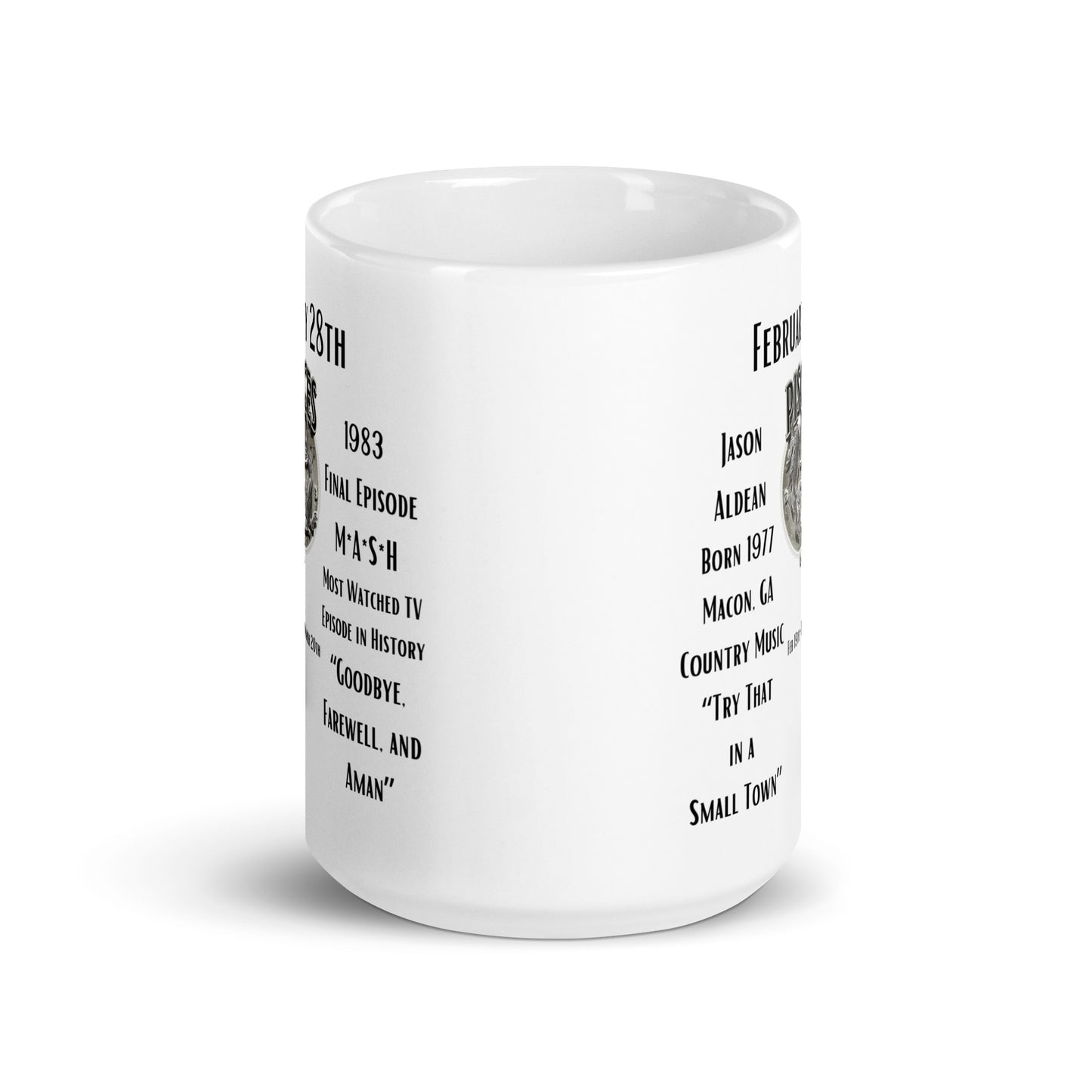 On This Day: Birthday Series - February 28th - (A) Jason Aldean & "M*A*S*H" - White glossy mug