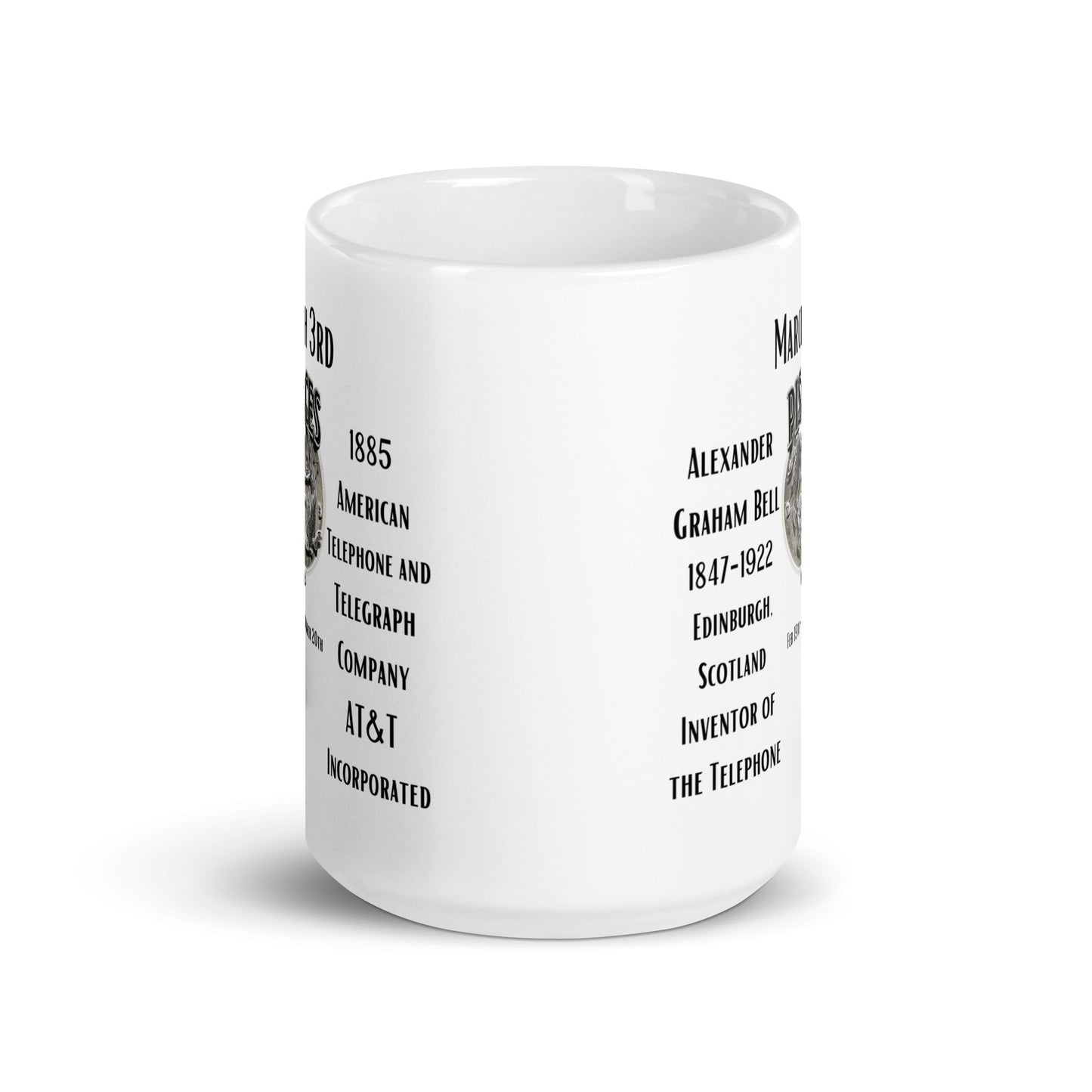 On This Day: Birthday Series - March 03rd - (A) Alexander Graham Bell & AT&T - White glossy mug