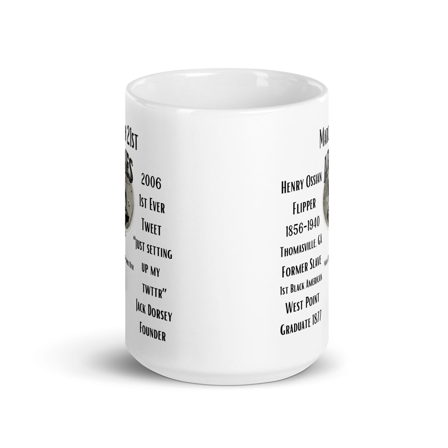 On This Day: Birthday Series - March 21st - (B) Henry Ossian Flipper & First Ever Tweet - White glossy mug