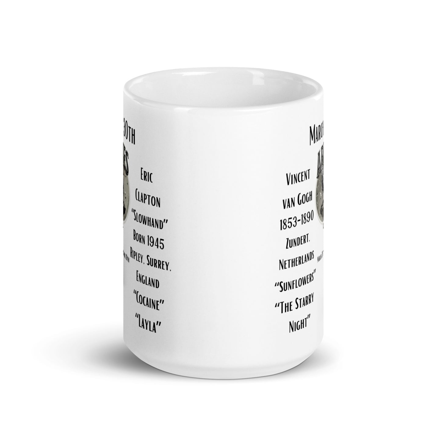 On This Day: Birthday Series - March 30th - (A) Vincent van Gogh & Eric Clapton - White glossy mug