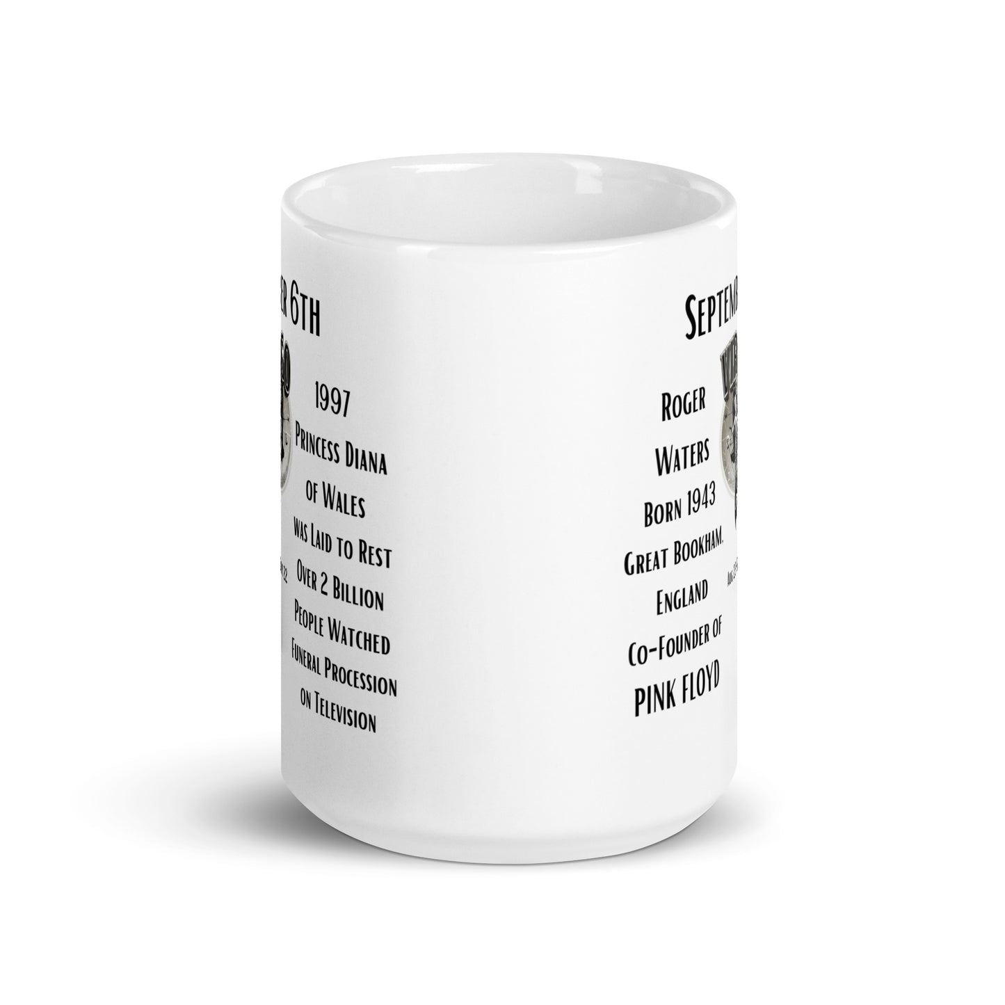 On This Day: Birthday Series - September 06th - (A) Roger Waters & Princess Diana - White glossy mug