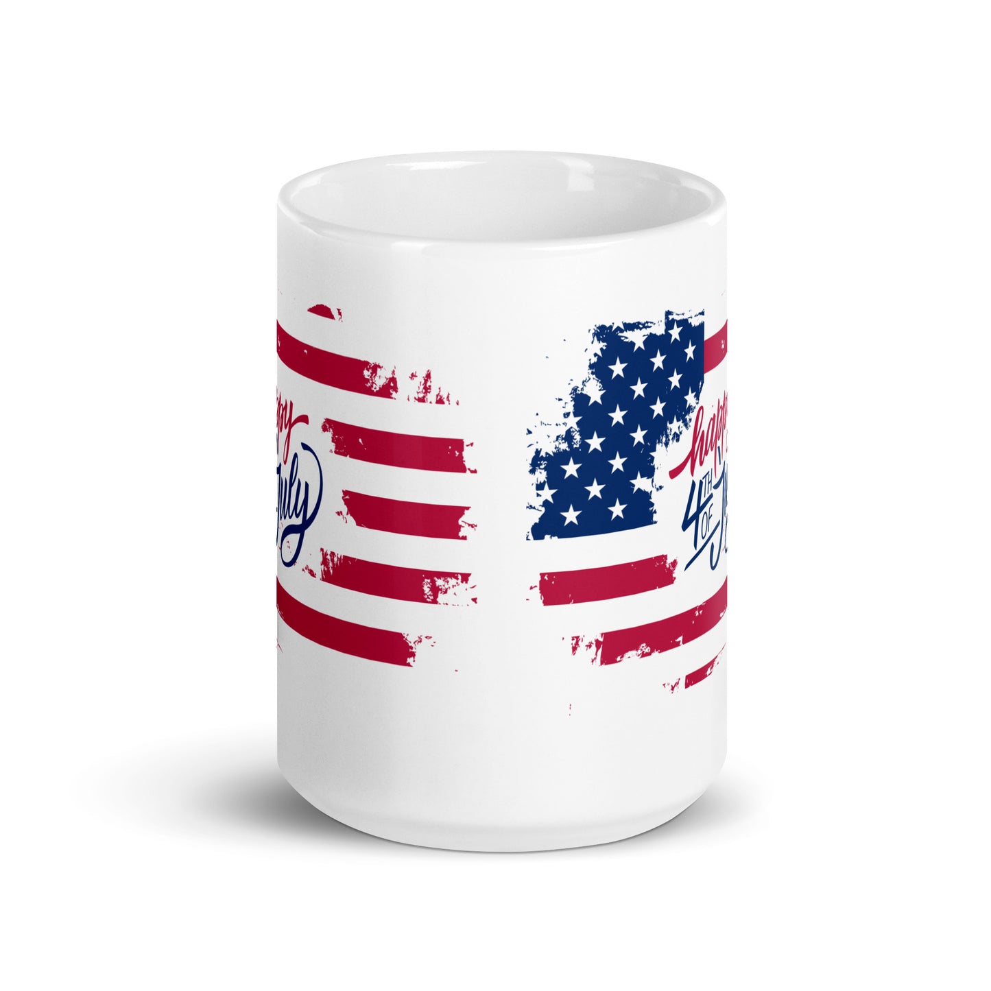 4th of July #01 "Happy 4th of July" w/ Print Inside American Flag White Glossy Mug