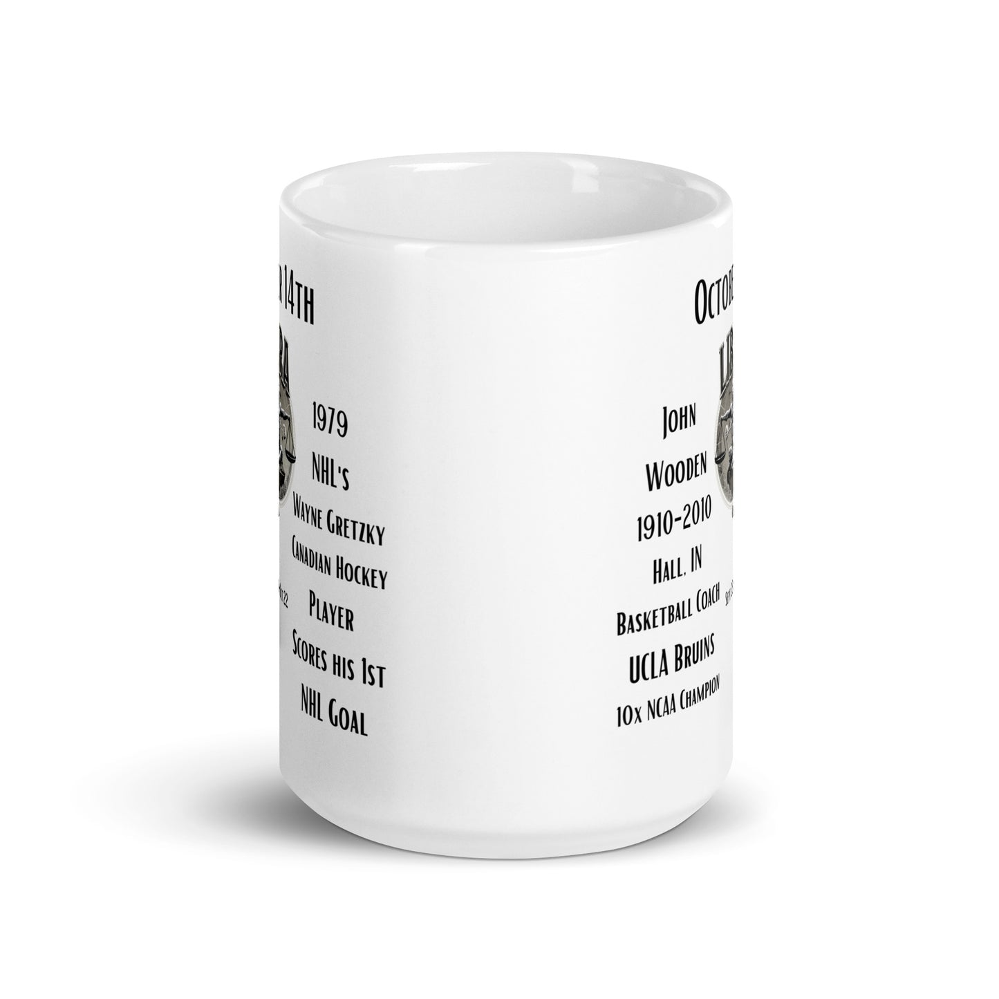 On This Day: Birthday Series - October 14th - (A) John Wooden & Wayne Gretzky - White Glossy Mug