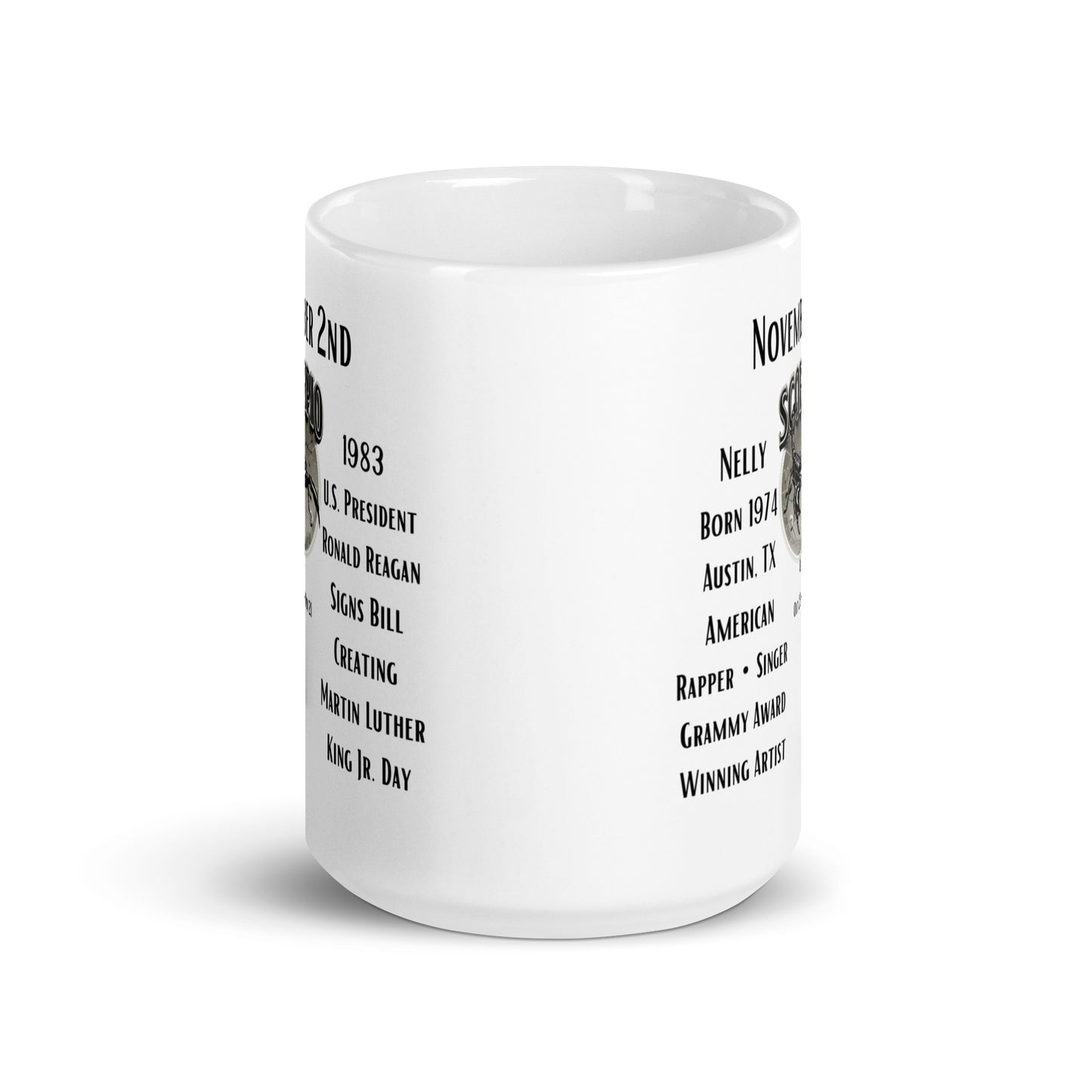 On This Day: Birthday Series - November 02nd - (C) Nelly & Martin Luther King Jr. - White glossy mug