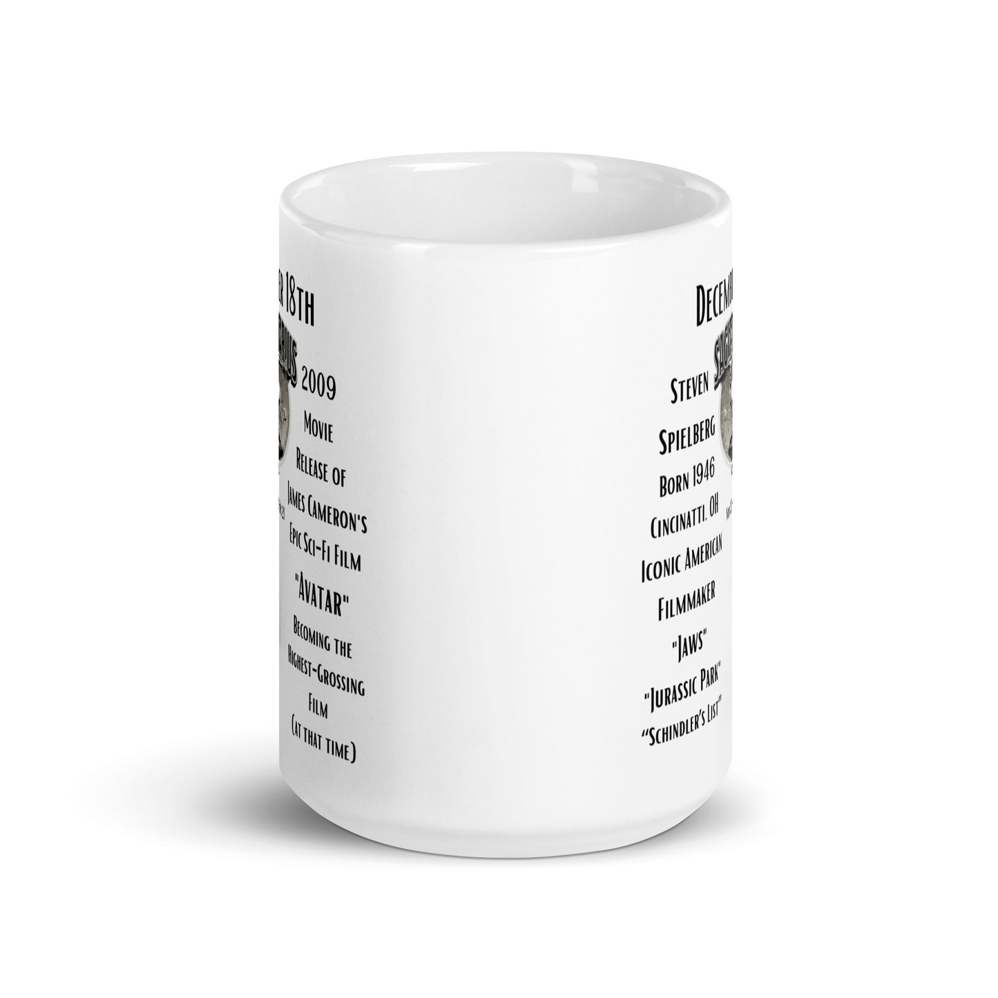 On This Day: Birthday Series - December 18th - (B) Stephen Spielberg & Avatar - White glossy mug