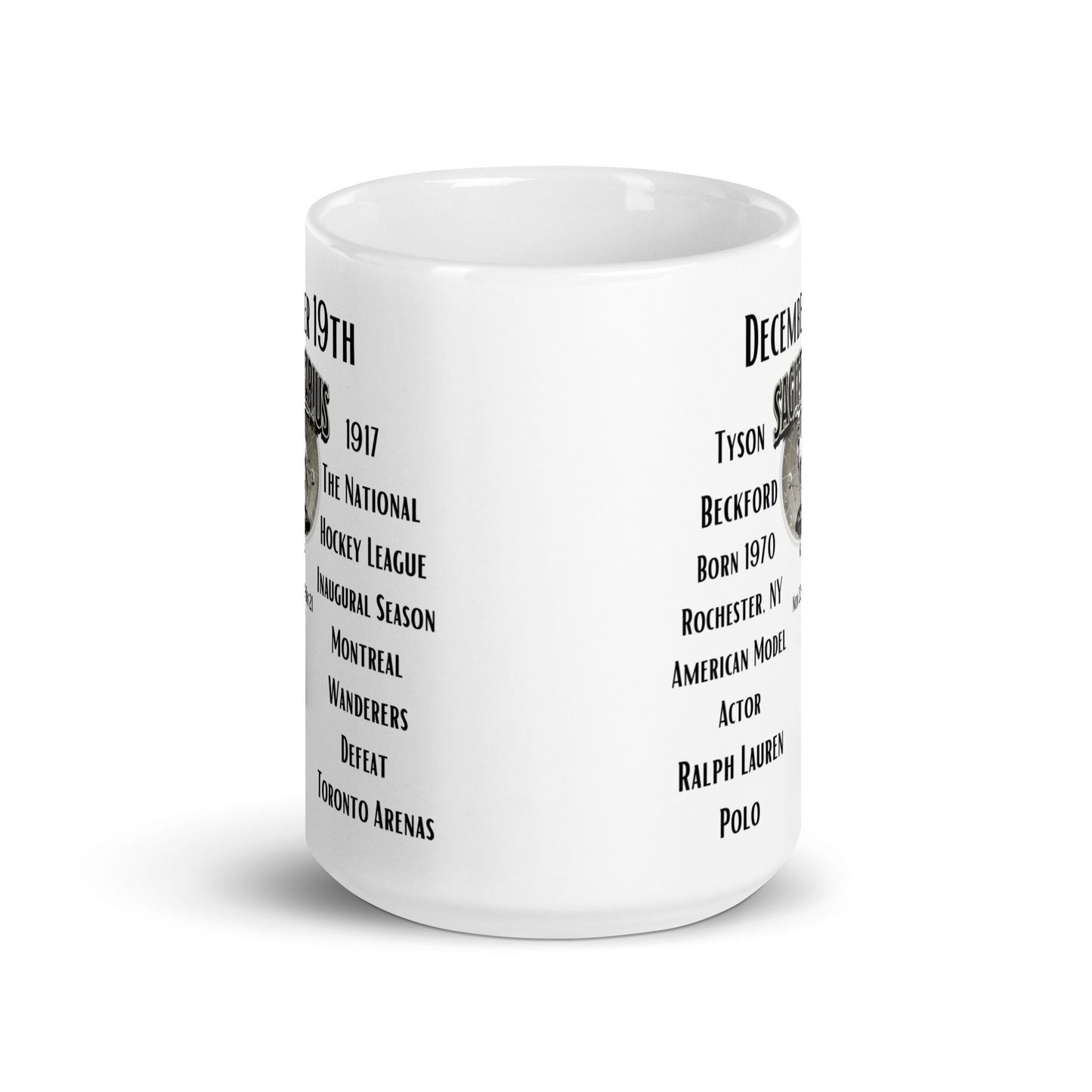 On This Day: Birthday Series - December 19th - (B) Tyson Beckford & National Hockey League - White glossy mug