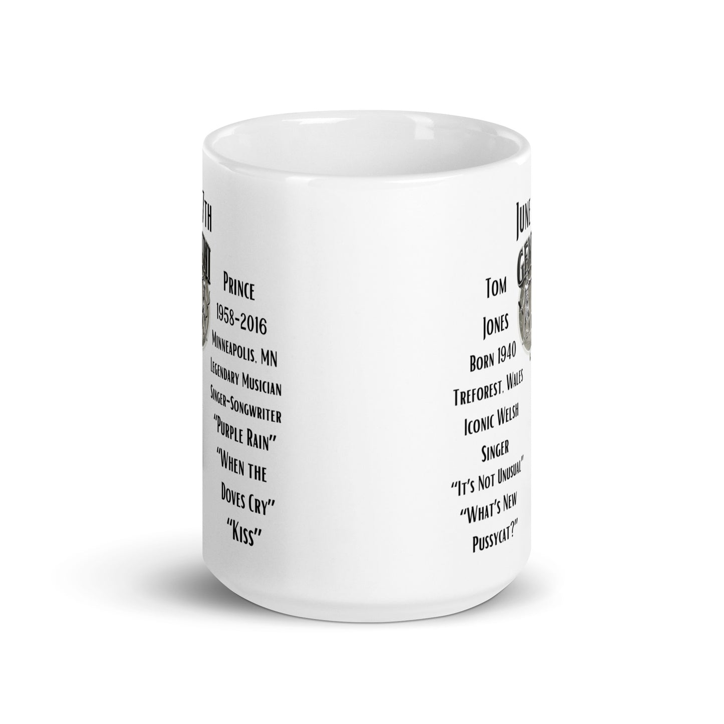 On This Day: Birthday Series - June 07th - (A) Tom Jones & Prince - White glossy mug