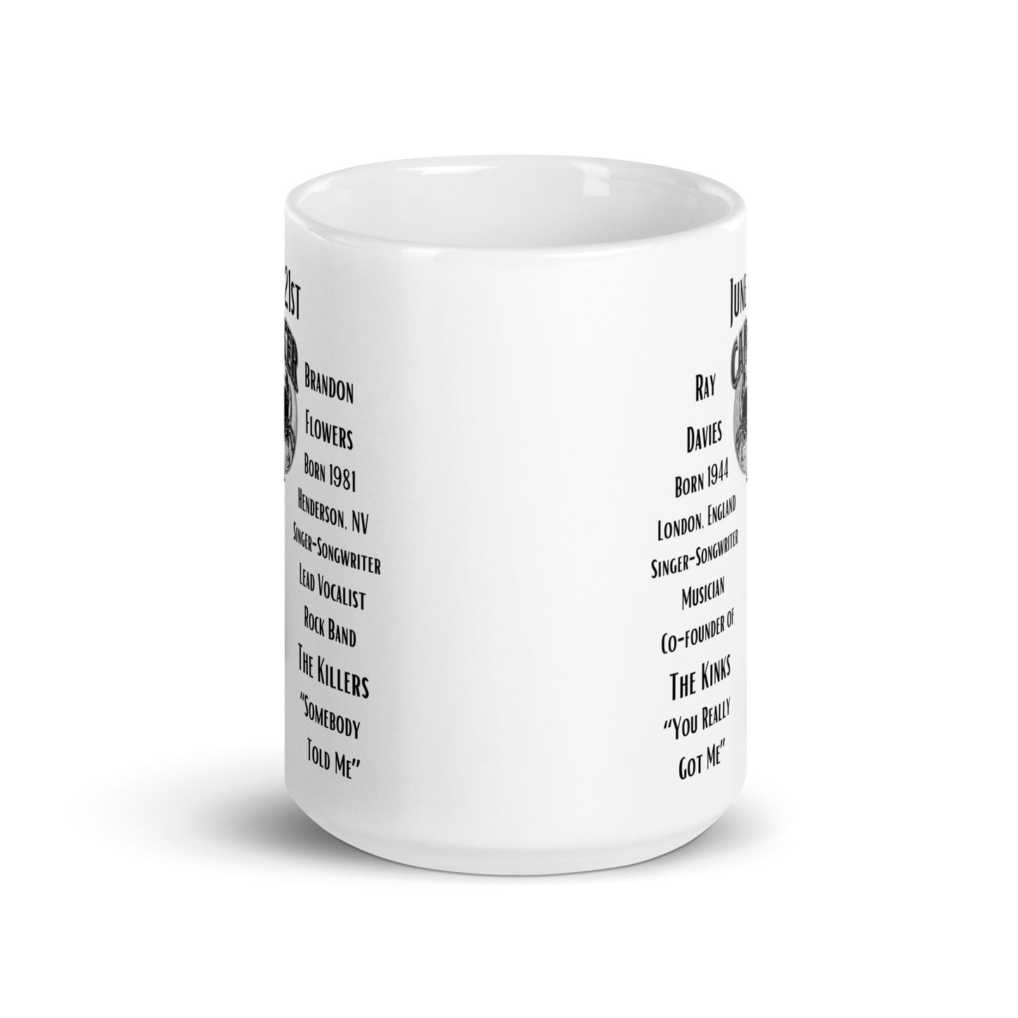 On This Day: Birthday Series - June 21st - (B) Ray Davies & Brandon Flowers - White glossy mug