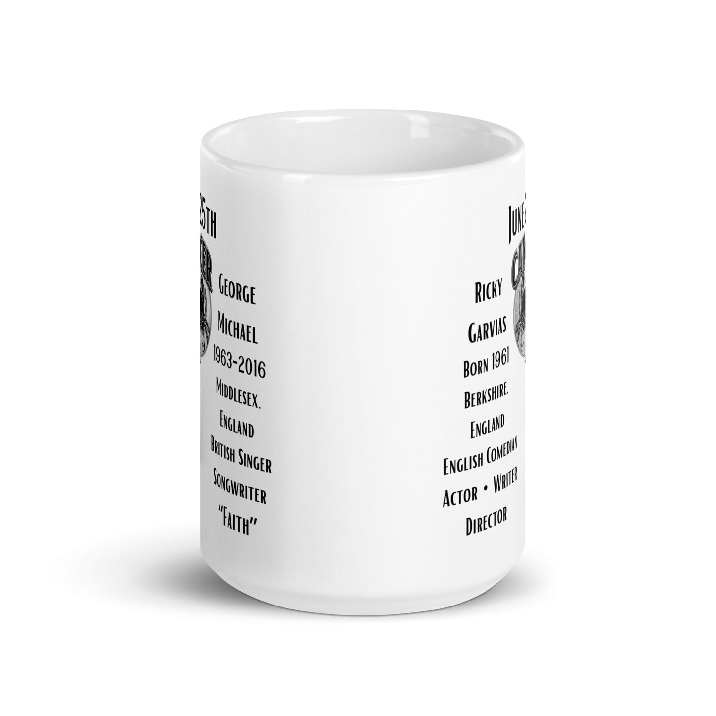 On This Day: Birthday Series - June 25th - (B) Ricky Garvias & George Michael - White glossy mug