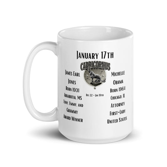 On This Day: Birthday Series - January 17th - (C) James Earl Jones & Michelle Obama- White glossy mug