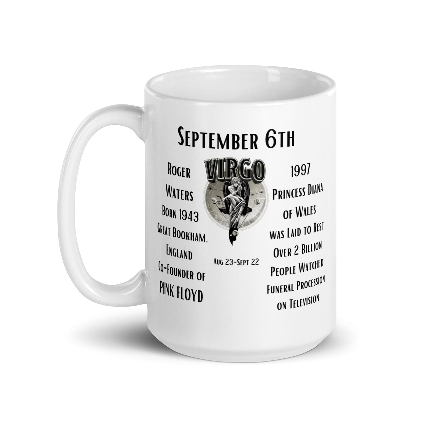 On This Day: Birthday Series - September 06th - (A) Roger Waters & Princess Diana - White glossy mug