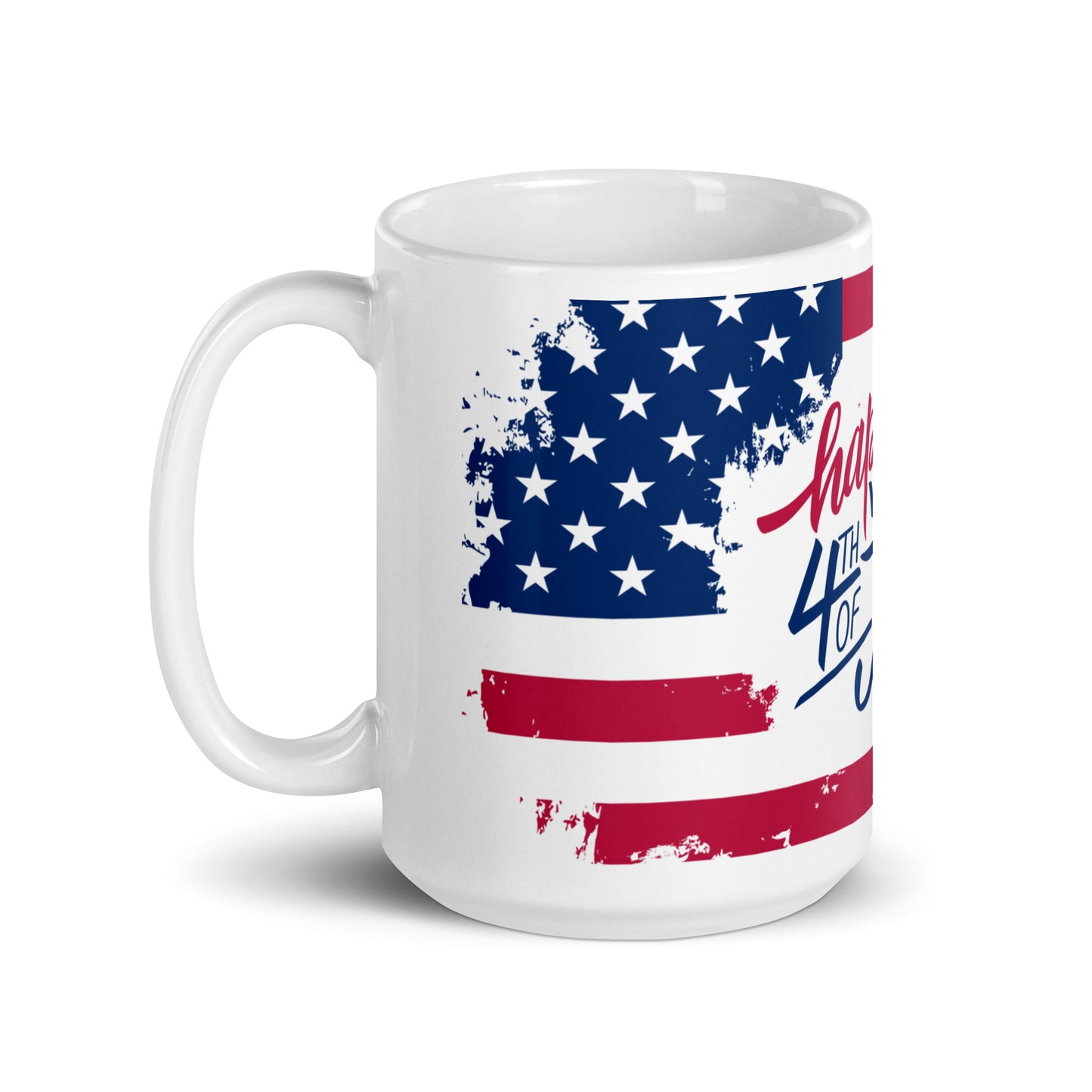 4th of July #01 "Happy 4th of July" w/ Print Inside American Flag Full Wrap White glossy mug