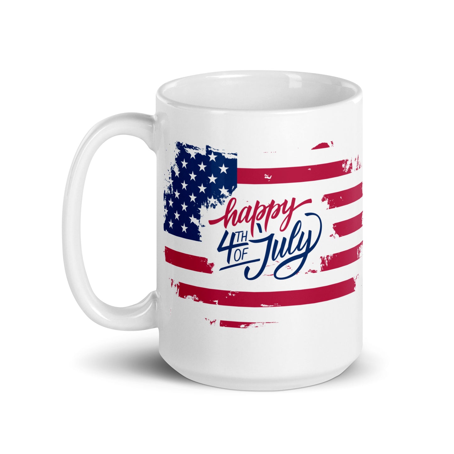 4th of July #01 "Happy 4th of July" w/ Print Inside American Flag White Glossy Mug