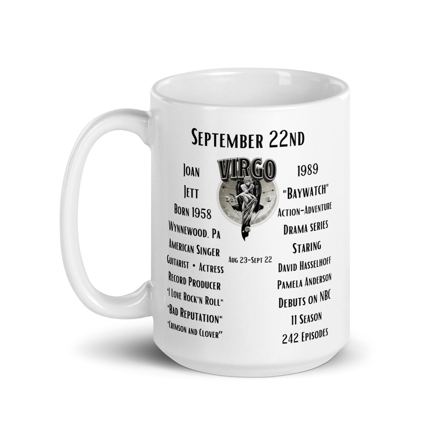 On This Day: Birthday Series - September 22nd - (B) Joan Jett & "Baywatch" - White glossy mug