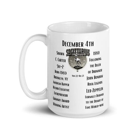 On This Day: Birthday Series - December 04th - (A) Jay-Z & Led Zeppelin - White glossy mug