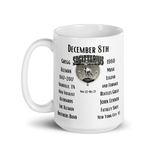 On This Day: Birthday Series - December 08th - (A) Gregg Allman & John Lennon - White glossy mug