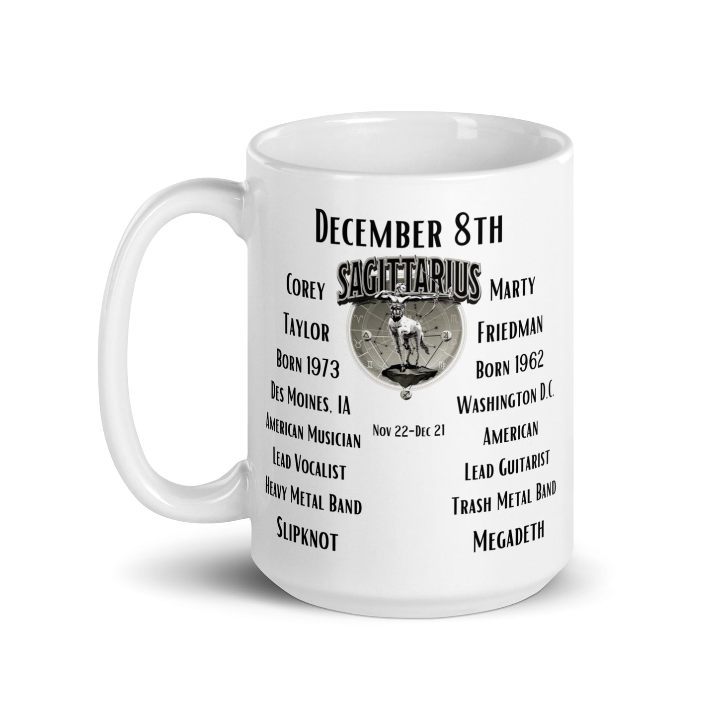 On This Day: Birthday Series - December 08th - (D) Slipknot & Megadeth - White glossy mug