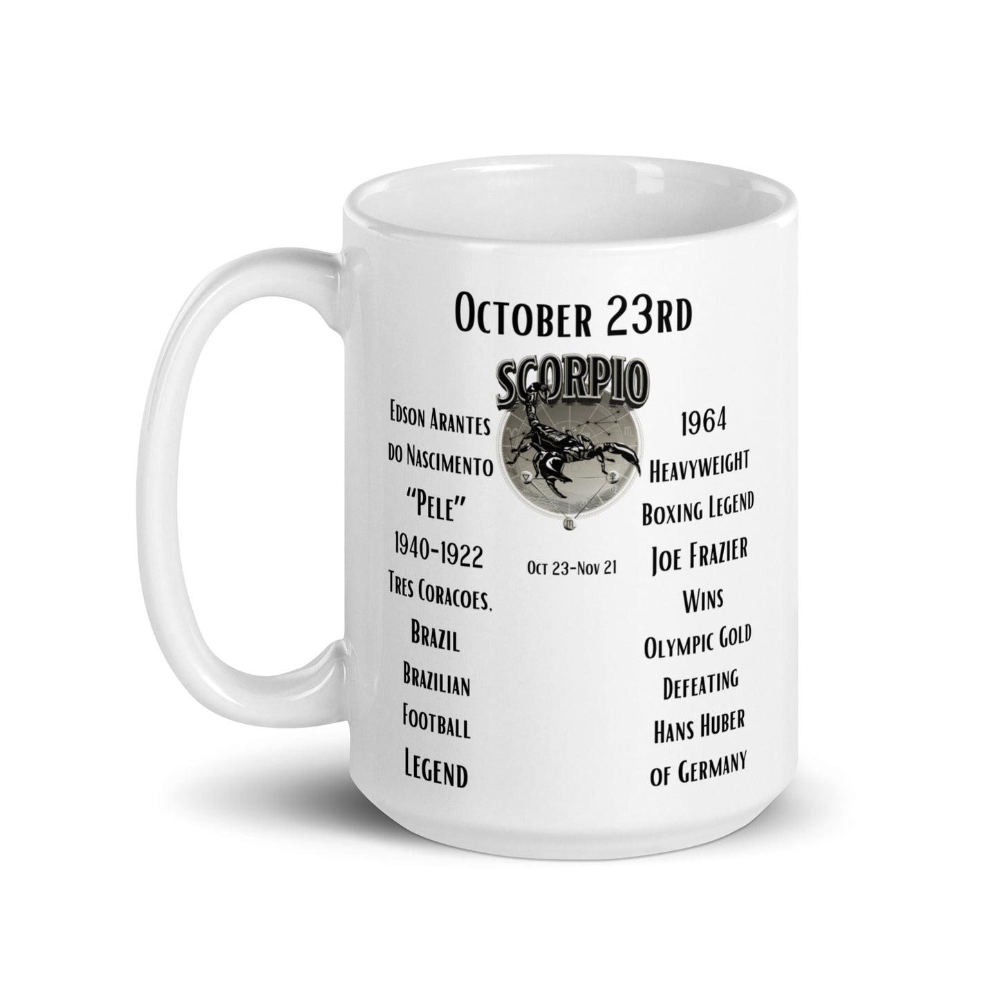 On This Day: Birthday Series - October 23rd - (B) Pelé & Joe Frazier - White Glossy Mug