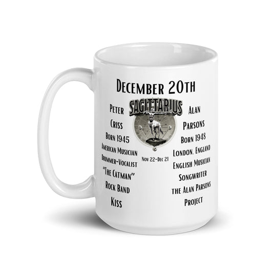 On This Day: Birthday Series - December 20th - (C) Peter Criss & Alan Parsons - White glossy mug