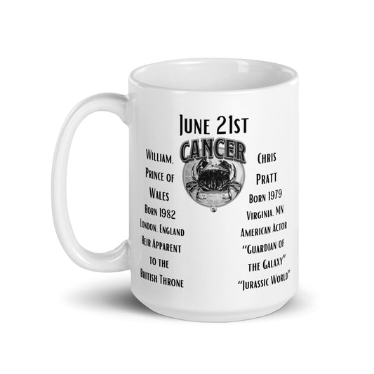 On This Day: Birthday Series - June 21st - (A) William Prince of Wales & Chris Pratt - White glossy mug