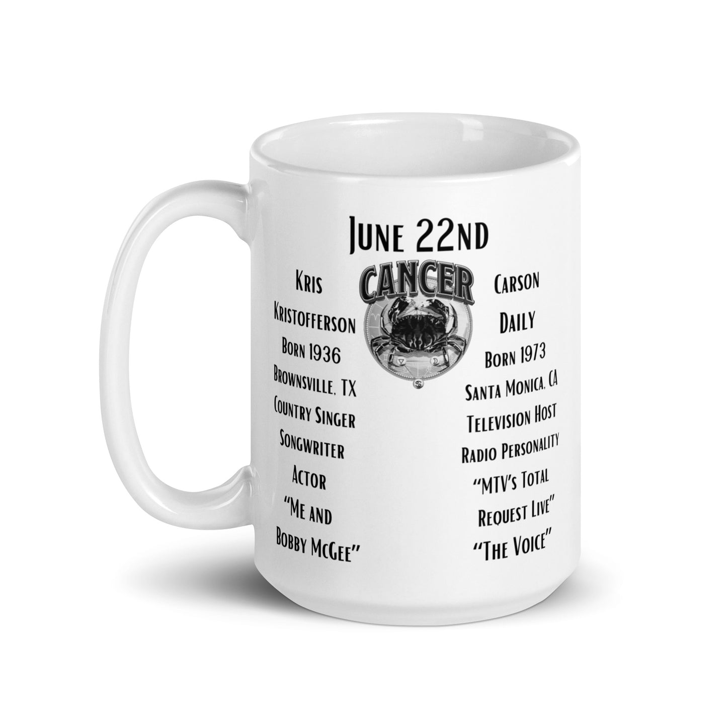 On This Day: Birthday Series - June 22nd - (A) Kris Kristofferson & Carson Daly - White glossy mug