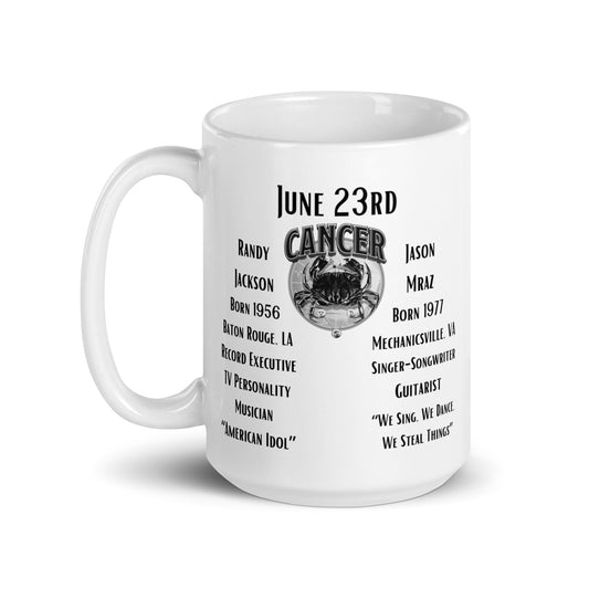 On This Day: Birthday Series - June 23rd - (A) Randy Jackson & Jason Mraz - White glossy mug